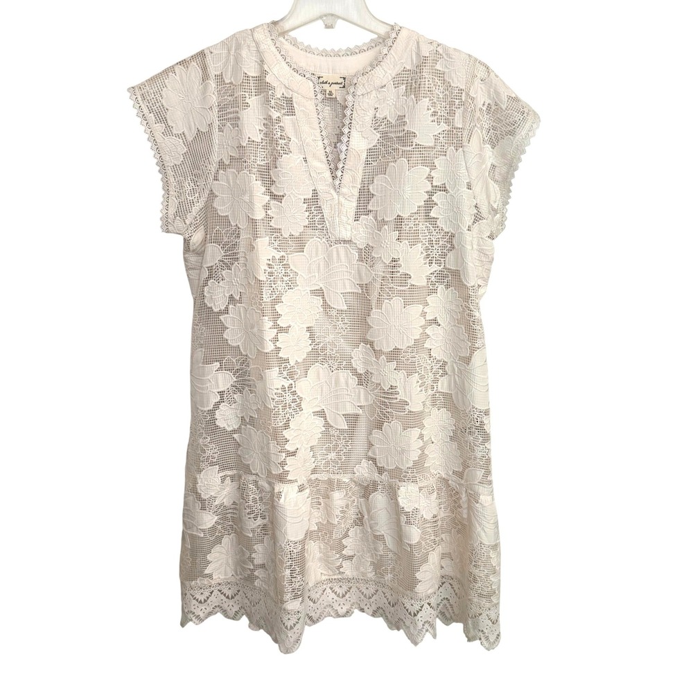 Cloth & Portrait Lace Dress Women XL Ivory Cotton Embroidered Boho Floral New